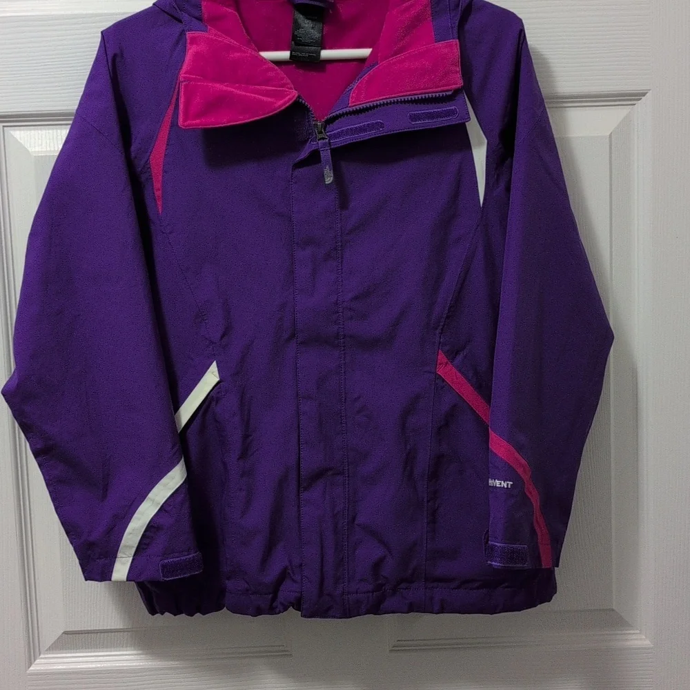 North Face Kids' Purple Raincoat/Ski Jacket with Pink/White Highlights - Picture 6 of 9